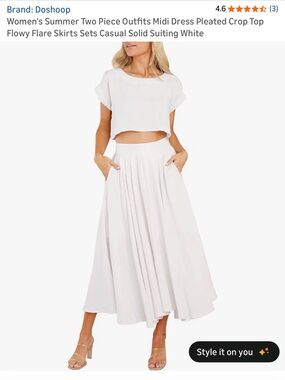Women’s White Midi Pleated Flare Skirt
